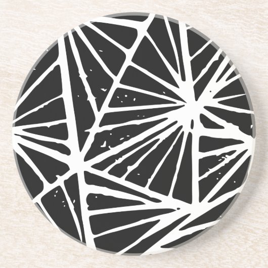 Dessous De Verre En Grès Triangles Abstraits noir et blanc Coupe Lino (Devant)