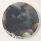 Dessous De Verre En Grès Tricot compagnon Kitten noir avec fils (Devant)