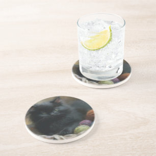 Dessous De Verre En Grès Tricot compagnon Kitten noir avec fils
