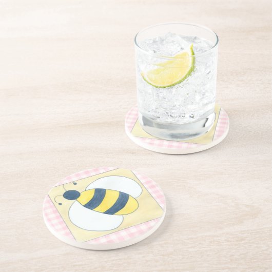Dessous De Verre En Grès Trio d'abeilles aux fleurs (Côté)
