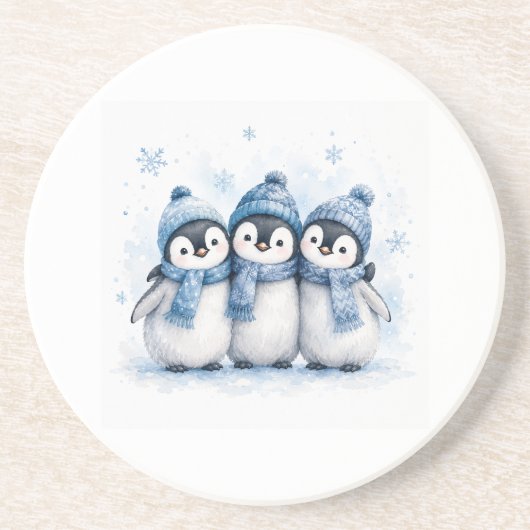 Dessous De Verre En Grès Trio de manchots mignons de l'hiver Can Cooler | A (Devant)