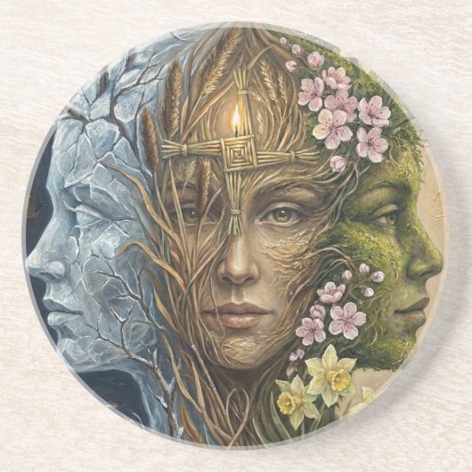 Dessous De Verre En Grès Triple Goddess Winter to Spring Imbolc Fantasy Art (Devant)