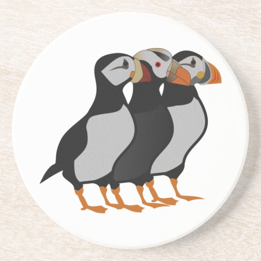 Dessous De Verre En Grès Trois adorables Puffin debout ensemble Carton (Devant)