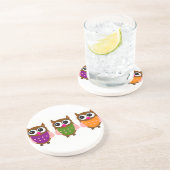 Dessous De Verre En Grès Trois Chouettes colorées (Côté)