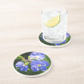 Dessous De Verre En Grès Trois fleurs bleues (Côté)