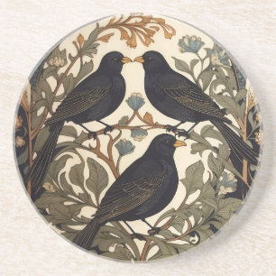 Dessous De Verre En Grès Trois oiseaux noirs William Morris Inspiré