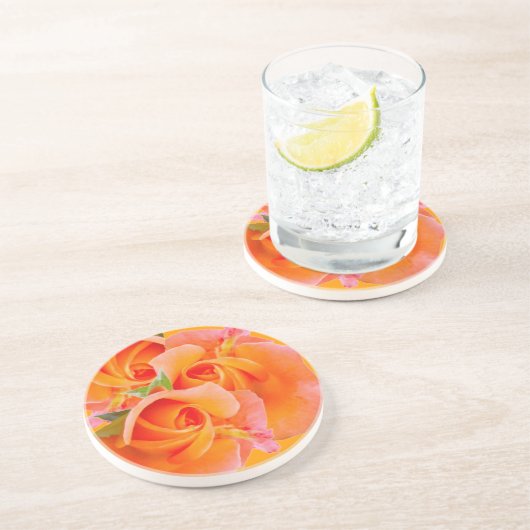 Dessous De Verre En Grès Trois Roses orange (Côté)