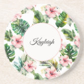Dessous De Verre En Grès Tropical Pink Hibiscus Personalized (Devant)