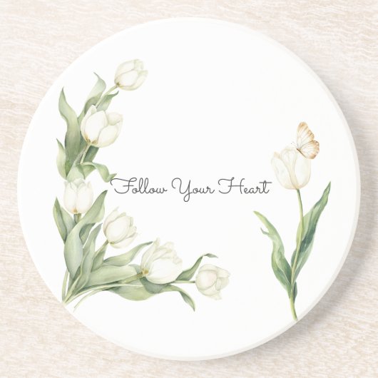 Dessous De Verre En Grès Tulipes blancs papillon (Devant)