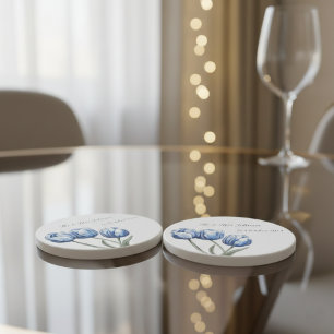 Dessous De Verre En Grès Tulipes dans Delft Blue personnalisable