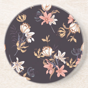 Dessous De Verre En Grès tulipes vintages, arrière - plan violet foncé