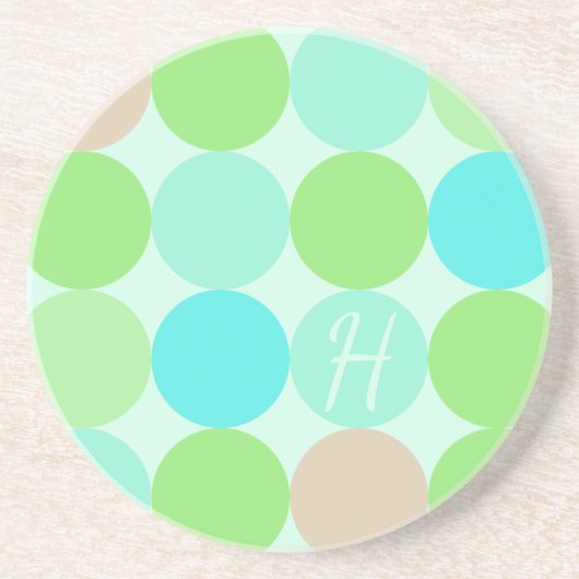 Dessous De Verre En Grès Turquoise Bleu Vert & Cercles Orange Monogramme (Devant)