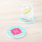 Dessous De Verre En Grès Turquoise de zigzag et monogramme fait sur (Côté)