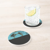 Dessous De Verre En Grès Turquoise Pierre or et noir (Côté)
