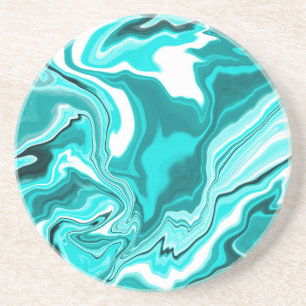 Dessous De Verre En Grès Turquoise, Turquoise et Marbre blanc