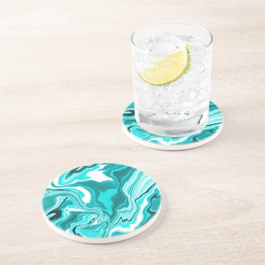 Dessous De Verre En Grès Turquoise, Turquoise et Marbre blanc (Côté)