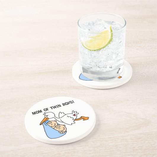 Dessous De Verre En Grès Twin Boys Maman Cadeaux de cigognes (Côté)