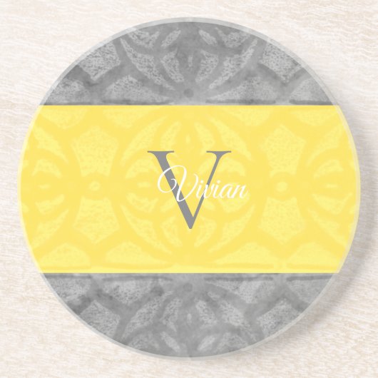 Dessous De Verre En Grès Ultimate Grey et illuminant Monogramme jaune Thé (Devant)