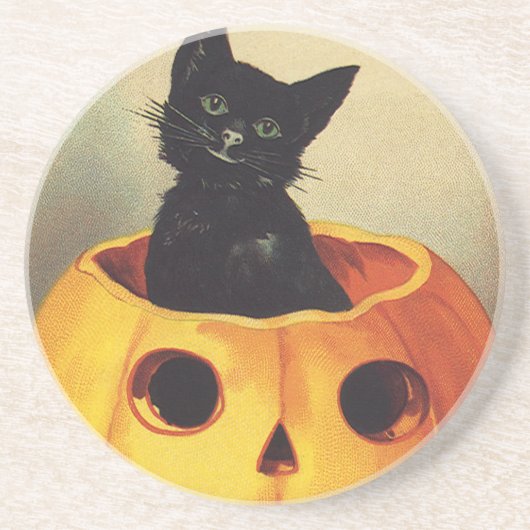 Dessous De Verre En Grès Un joyeux Halloween par Ellen Clapsaddle, chat vin (Devant)