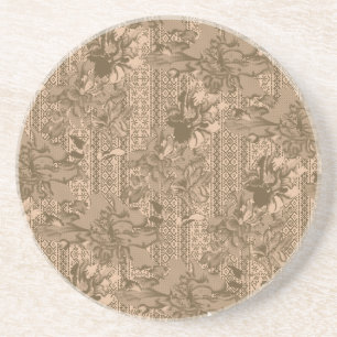 Dessous De Verre En Grès Un motif floral vintage avec un design brun comple