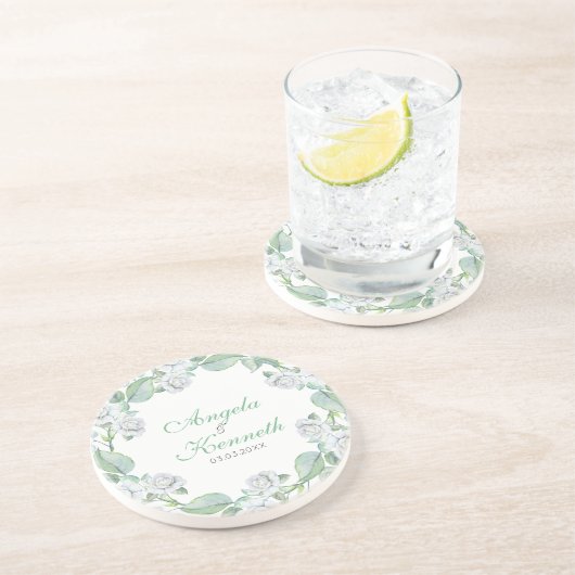 Dessous De Verre En Grès Une couronne de roses blanches (Côté)