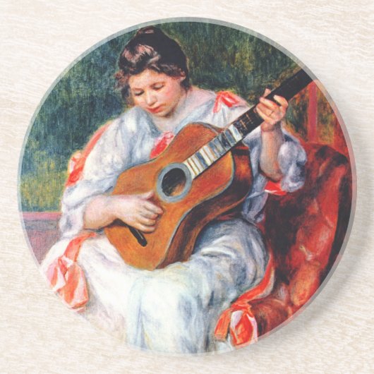 Dessous De Verre En Grès Une femme jouant à la guitare par Pierre Renoir (Devant)
