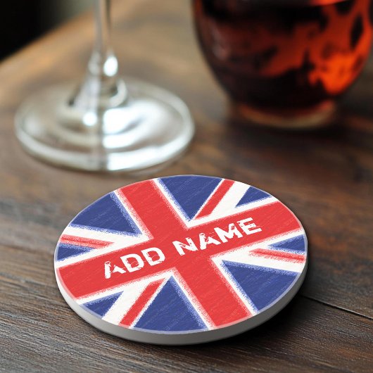 Dessous De Verre En Grès Union Jack avec zone de personnalisation