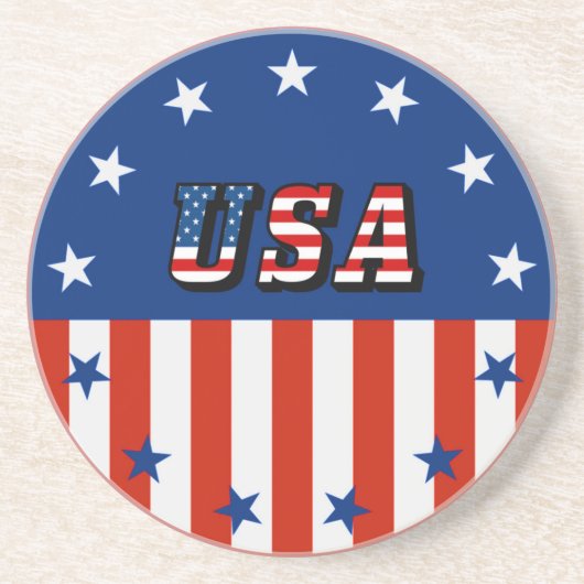 Dessous De Verre En Grès USA - American Flag Stars Circle Beverage Coasters (Devant)