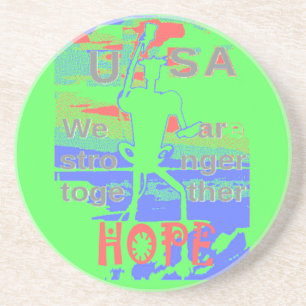 Dessous De Verre En Grès USA Hope : Neon Lemon & Orange Art
