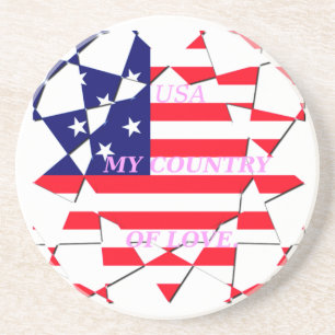 Dessous De Verre En Grès USA Star Spangled Love My Country of Love