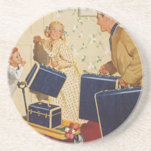 Dessous De Verre En Grès Vacances en famille vintage, papa, enfants et vali