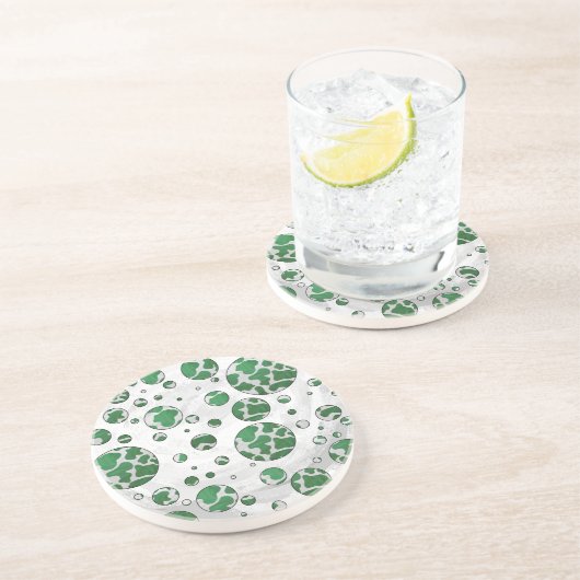 Dessous De Verre En Grès Vache à pois Imprimé vert et blanc (Côté)