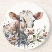 Dessous De Verre En Grès Vache d'aquarelle en Fleur sauvage (Devant)