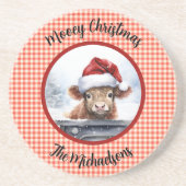 Dessous De Verre En Grès Vache des Highlands Rouge Blanc Gingham Monogramme (Devant)