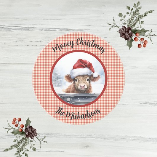 Dessous De Verre En Grès Vache des Highlands Rouge Blanc Gingham Monogramme