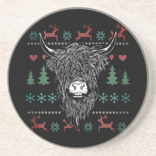 Dessous De Verre En Grès Vache Highland Noël Laide