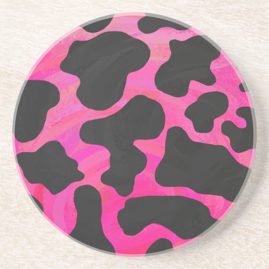 Dessous De Verre En Grès Vache Imprimé Rose Chaud et Noir (Devant)