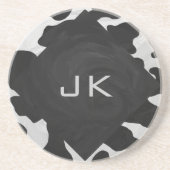 Dessous De Verre En Grès Vache noire et blanche monogramme (Devant)