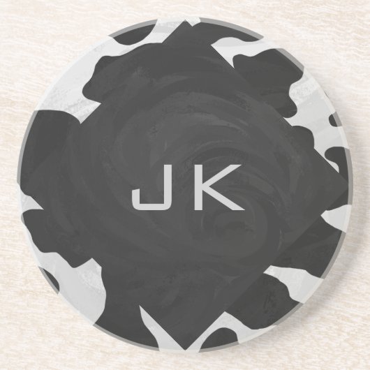 Dessous De Verre En Grès Vache noire et blanche monogramme (Devant)