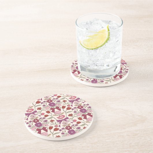 Dessous De Verre En Grès Vaches et fleurs rustiques Magenta (Côté)