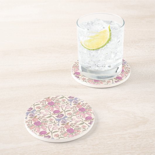 Dessous De Verre En Grès Vaches et fleurs rustiques rose (Côté)
