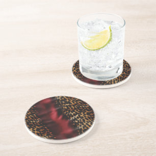 Dessous De Verre En Grès Vachette rouge Gold Faux Southwest Cowhal