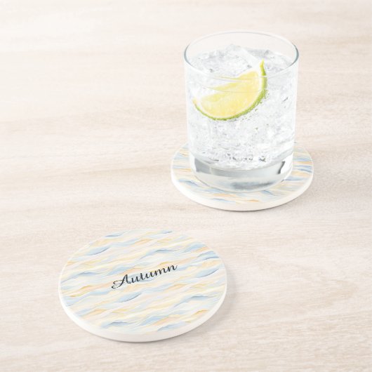 Dessous De Verre En Grès Vagues bleues pêche crème (Côté)