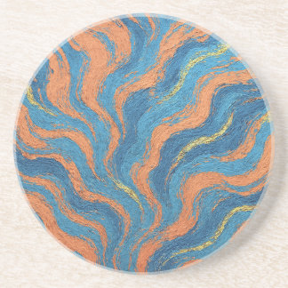 Dessous De Verre En Grès vagues de corail et d'indigo