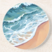 Dessous De Verre En Grès Vagues de l'océan bleu aquarelle (Devant)