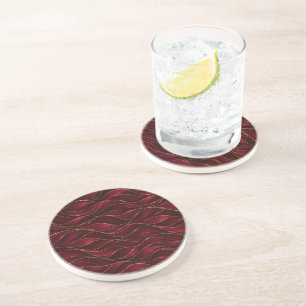 Dessous De Verre En Grès Vagues de marbre rouge burgundy élégantes avec acc