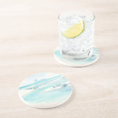 Dessous De Verre En Grès vagues de plage à l'aquarelle bleu pastel nom modi (Côté)