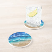 Dessous De Verre En Grès Vagues de résine fausse bleue plage côtière (Côté)
