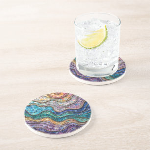 Dessous De Verre En Grès Vagues ondulées colorées en Abalone