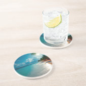 Dessous De Verre En Grès Vagues tropicales Plage ciel bleu nuageux (Côté)